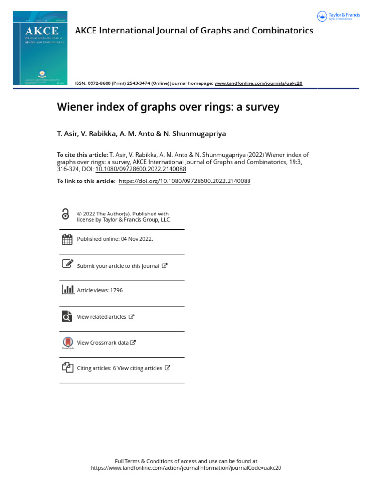 Wiener Index of Graphs Over Rings Survey | PDF | Vertex (Graph Theory ...