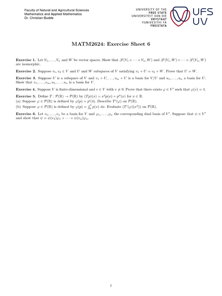 MATM2624 Exercise Sheet 06 | PDF