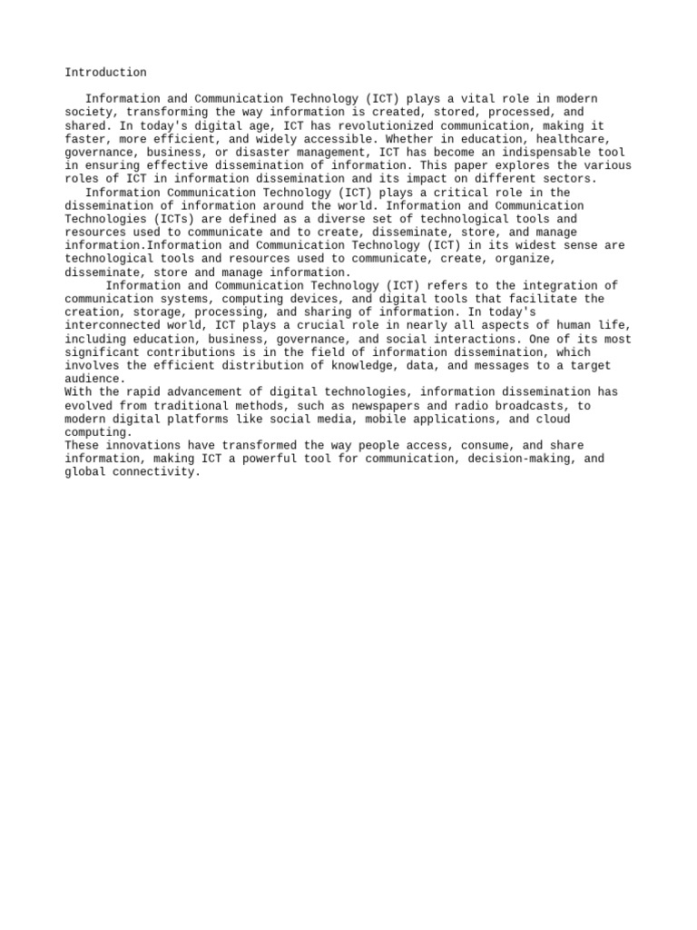 Role of ICT in Information Dissemination | PDF