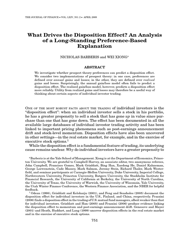 What Drives The Disposition Effect | PDF | Risk Aversion | Stocks