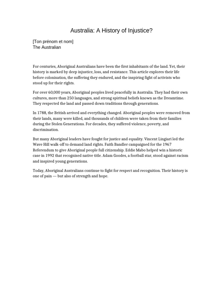 Australia History of Injustice Article | PDF