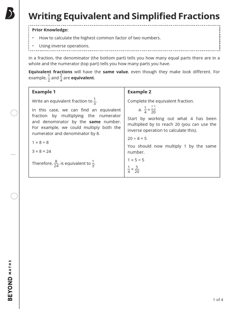 Writing Equivalent and Simplified Fractions | PDF | Multiplication ...
