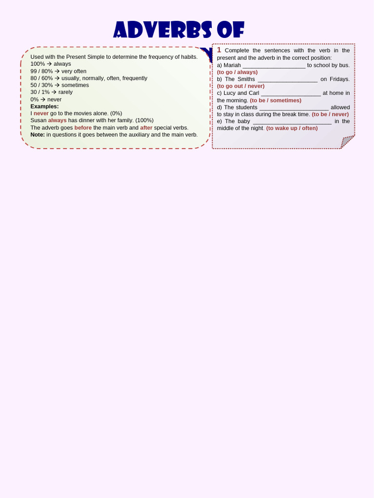 Adverbs of Frequency in Present Simple | PDF | Adverb | Semantic Units