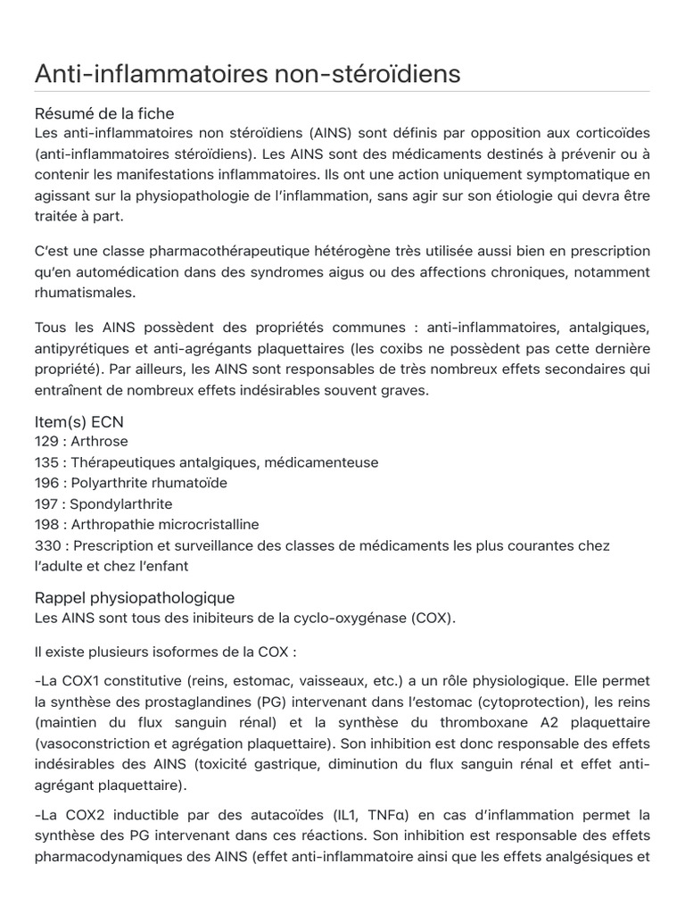 Liste des anti-inflammatoires AINS | PDF | Anti-inflammatoire non ...