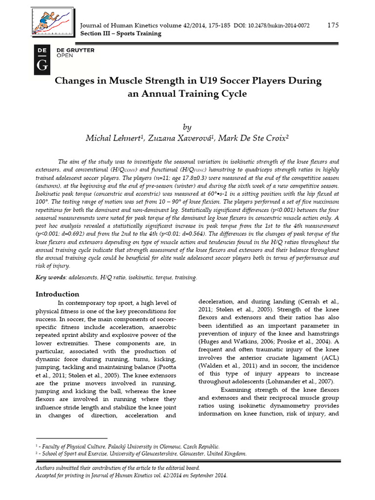 Changes in Muscle Strength in U19 Soccer Players During | PDF ...
