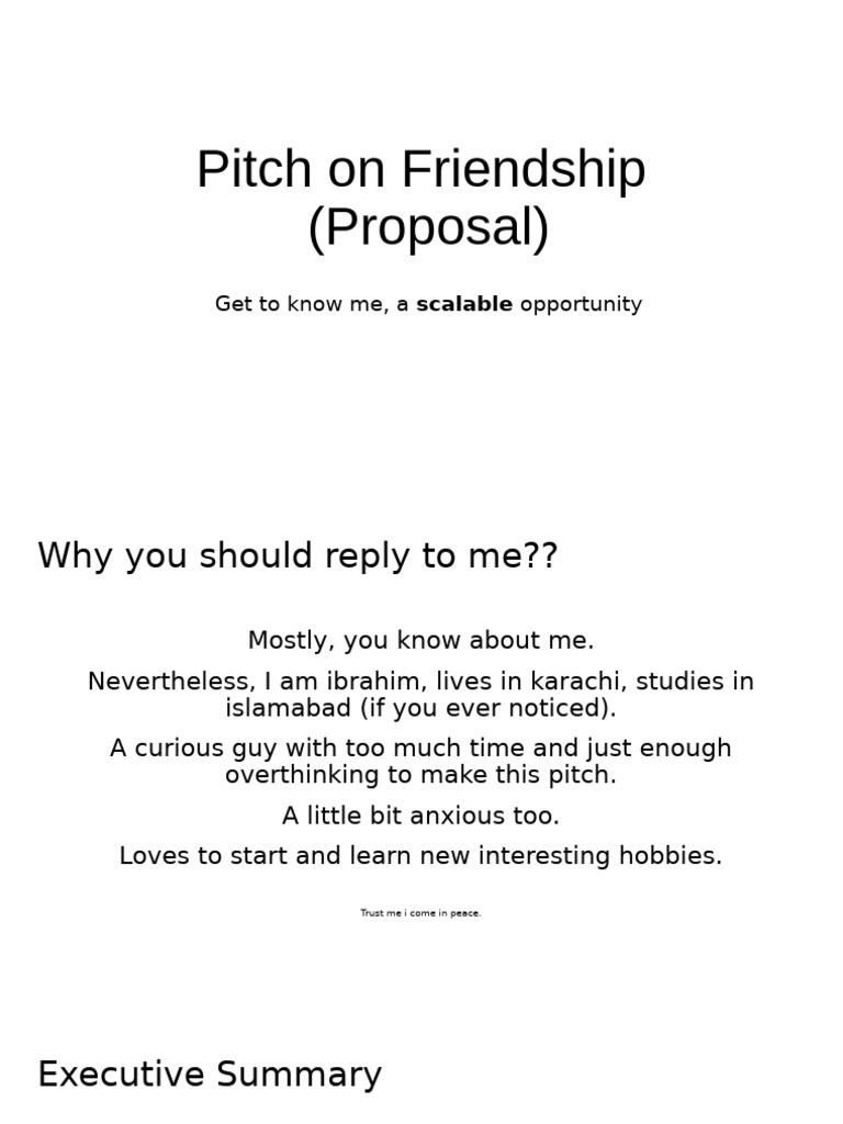 Pitch On Friendship Proposal | PDF
