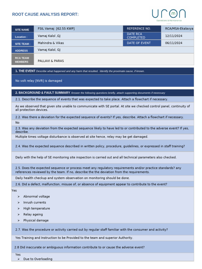 Vamaj Site Root Cause Analysis Report | PDF