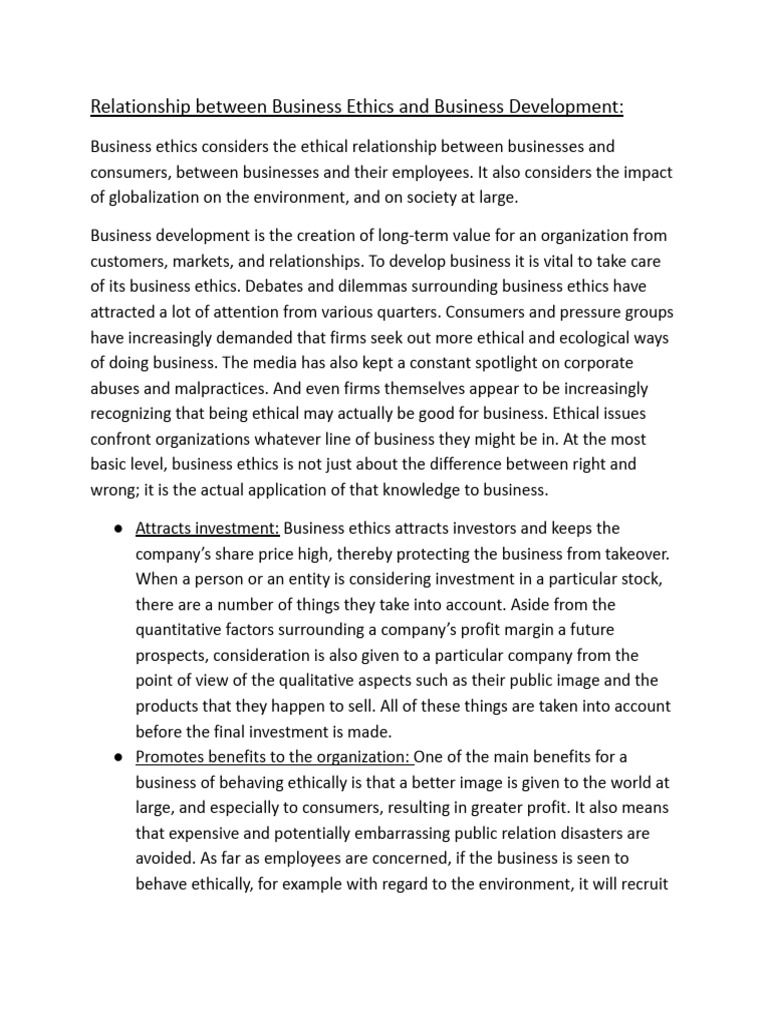 Relationship Between Business Ethics and Business Development | PDF ...