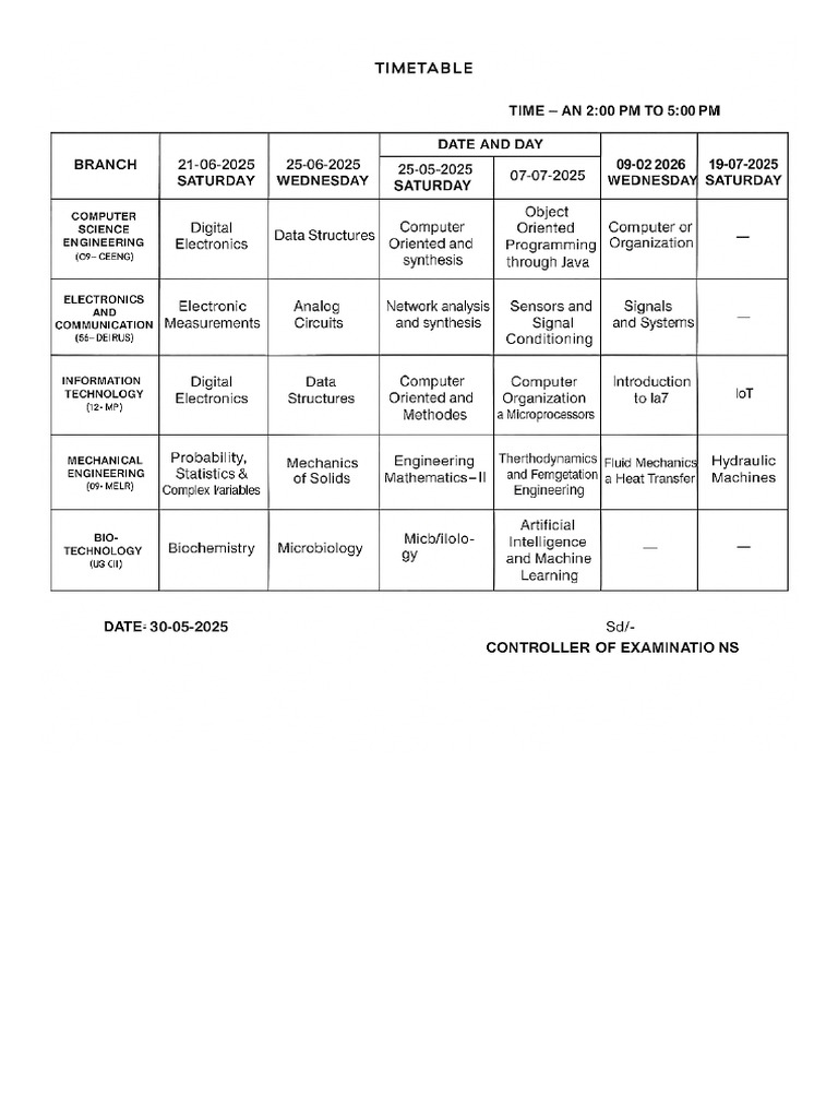 Updated Timetable | PDF