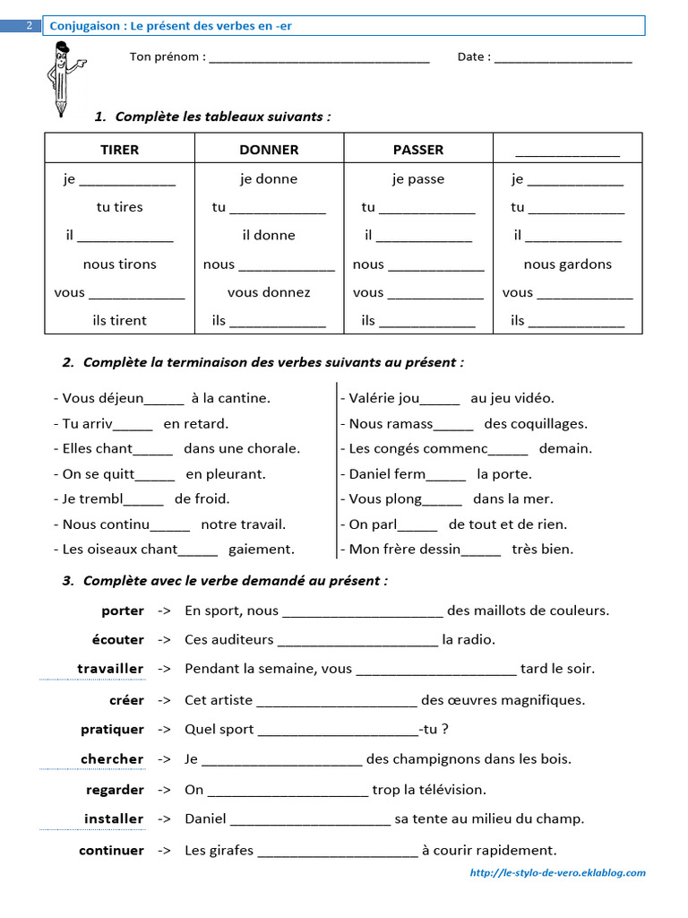 Conjugaison des verbes en -er au présent | PDF