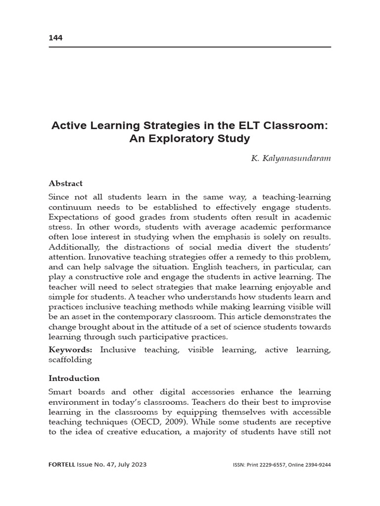 Active Learning in ELT Classrooms | PDF | Teachers | Learning