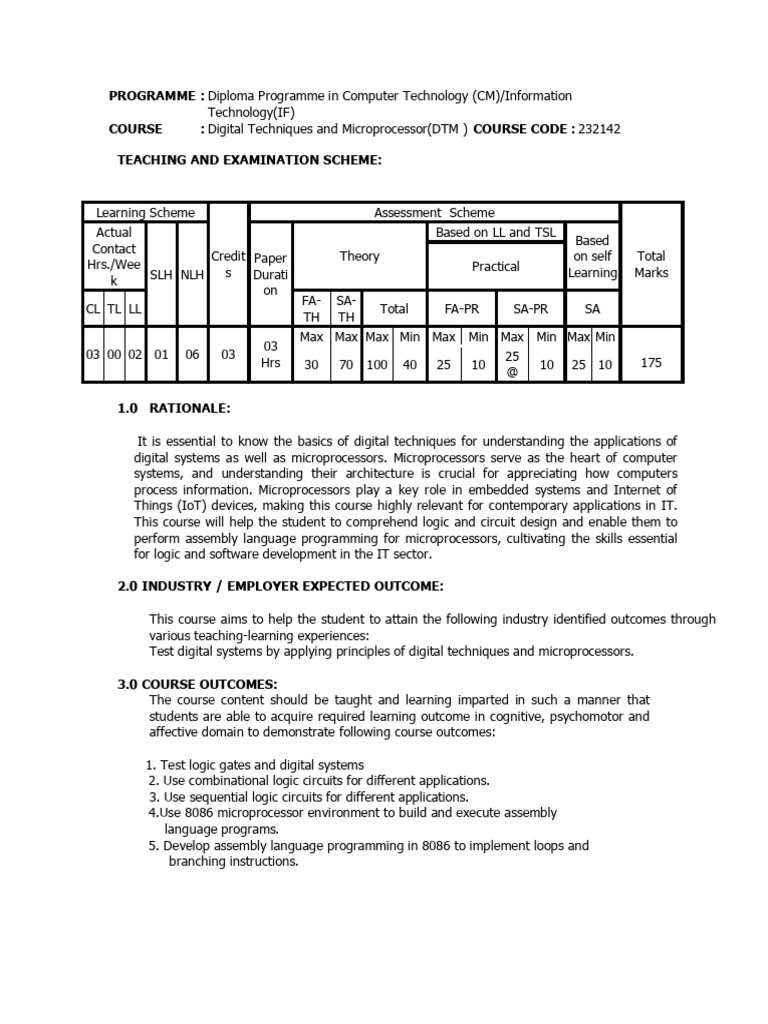 DTM Course Overview and Outcomes | PDF | Boolean Algebra | Teaching ...