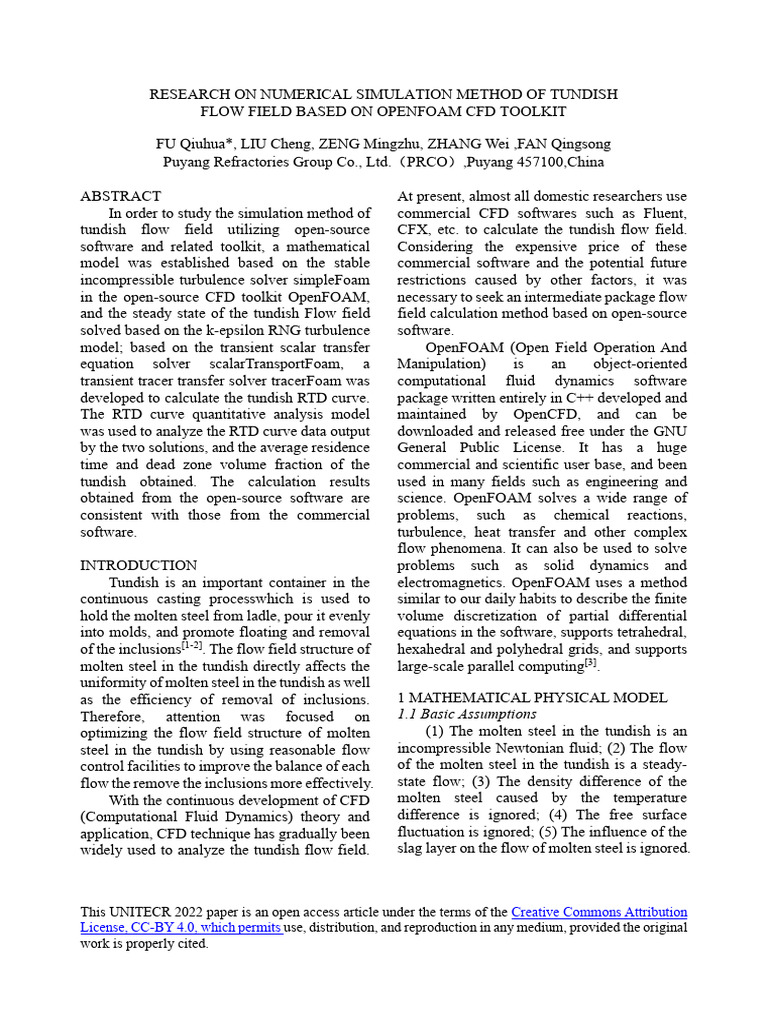 Tundish Flow Simulation Using OpenFOAM | PDF | Fluid Dynamics | Turbulence