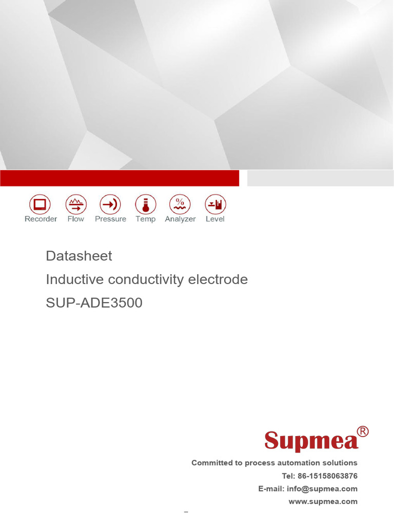 Inductive Conductivity Electrode Datasheet | PDF | Sensor | Instrumentation