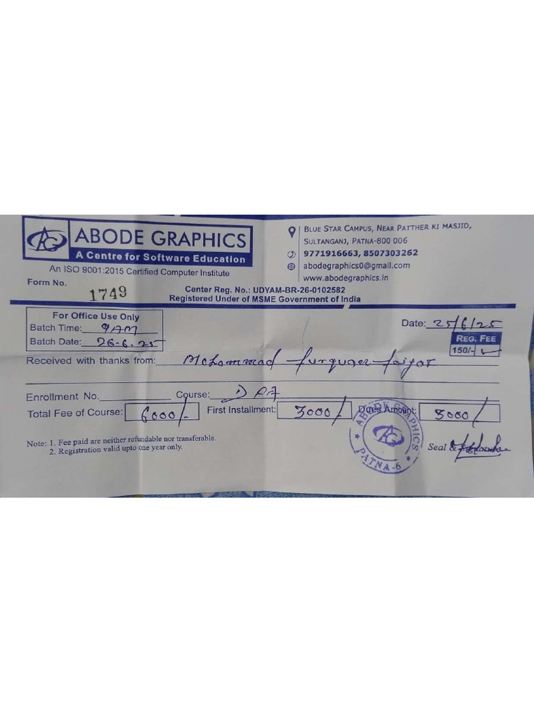 Computer Class Fee Receipt | PDF