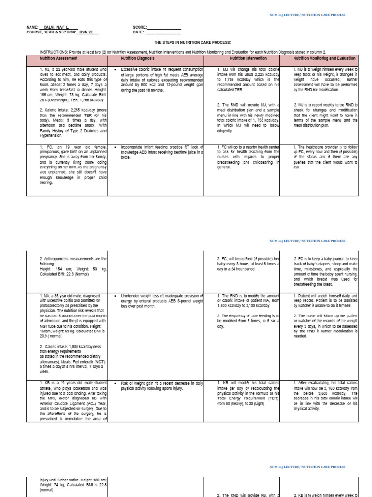Nutrition Care Process Steps Guide | PDF | Calorie | Breastfeeding