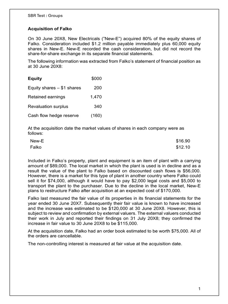 SBR Test: Consolidation and Goodwill Analysis | PDF | Balance Sheet ...