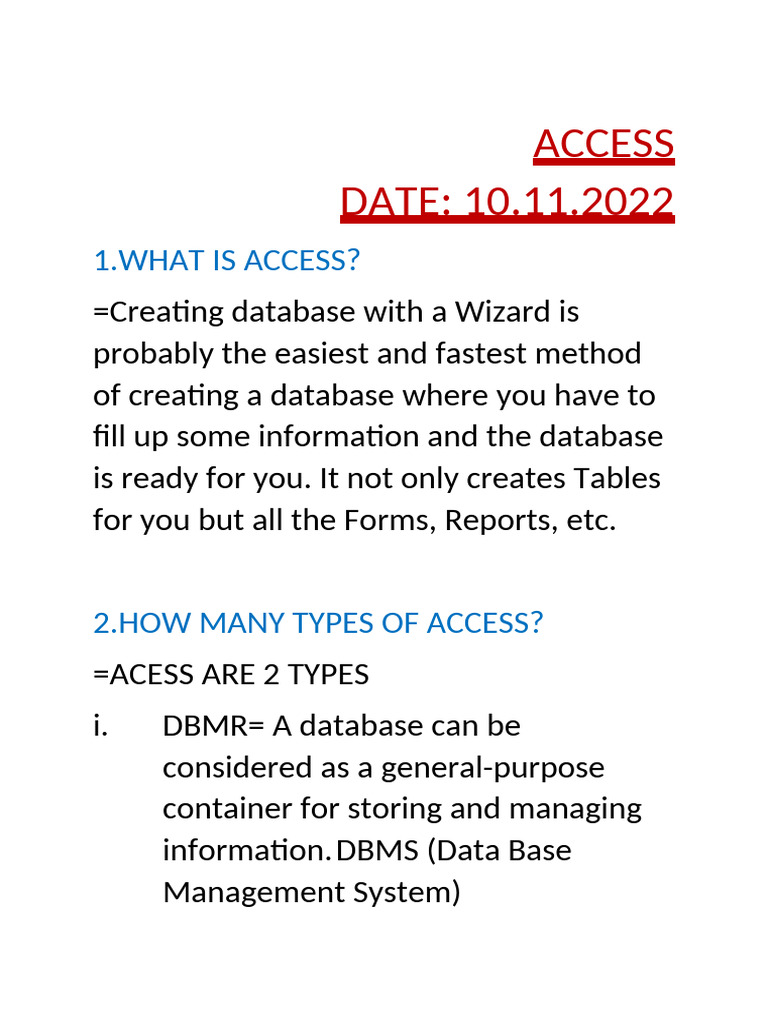 Access Database Creation Guide | PDF