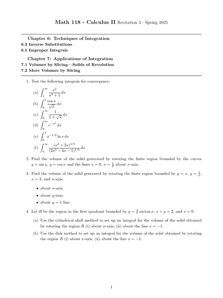 MATH 118 2024 2 Recitation Problems 3 | PDF