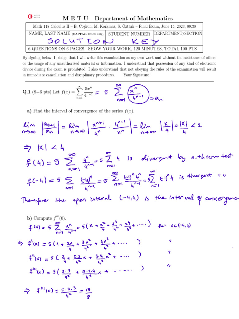 Math 118 Calculus II Final Exam | PDF | Mathematical Physics | Geometry
