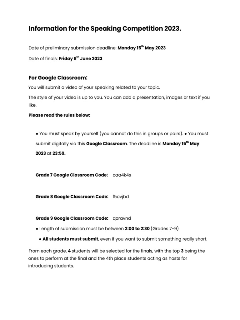 Speaking Competition 2023 Guidelines | PDF