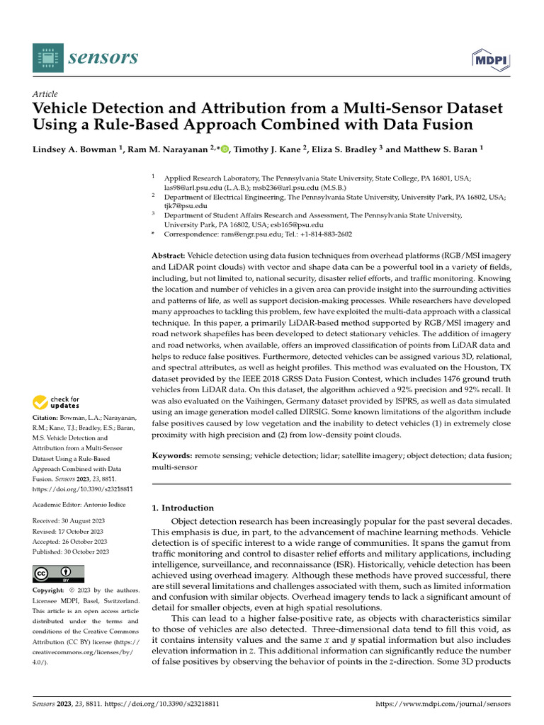 Multi-Sensor Vehicle Detection Techniques | PDF | Lidar | Image ...