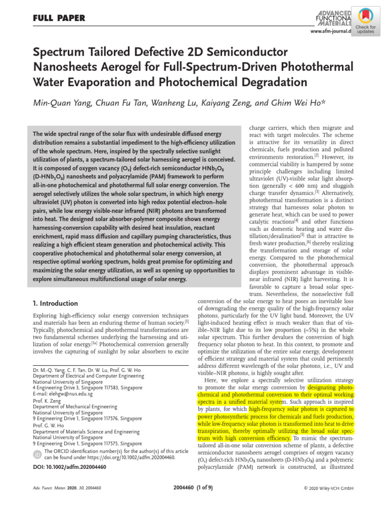 Spectrum Tailored Defective 2D Semiconductor N | PDF | Ultraviolet ...
