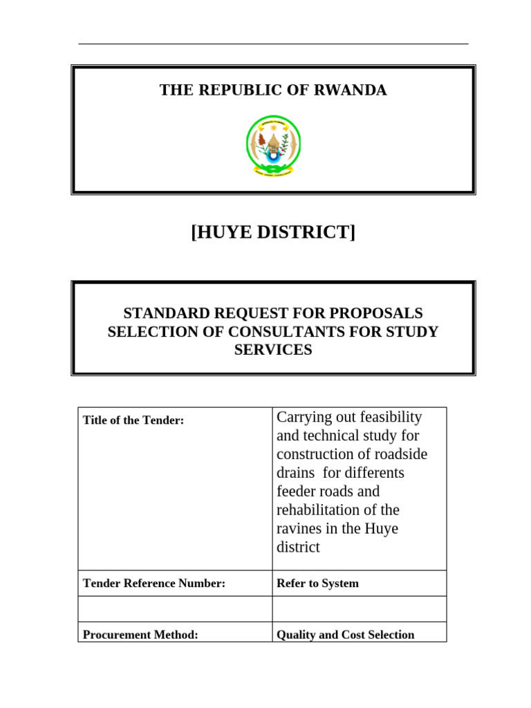 Huye District Drainage Study RFP | PDF | Taxes | Request For Proposal