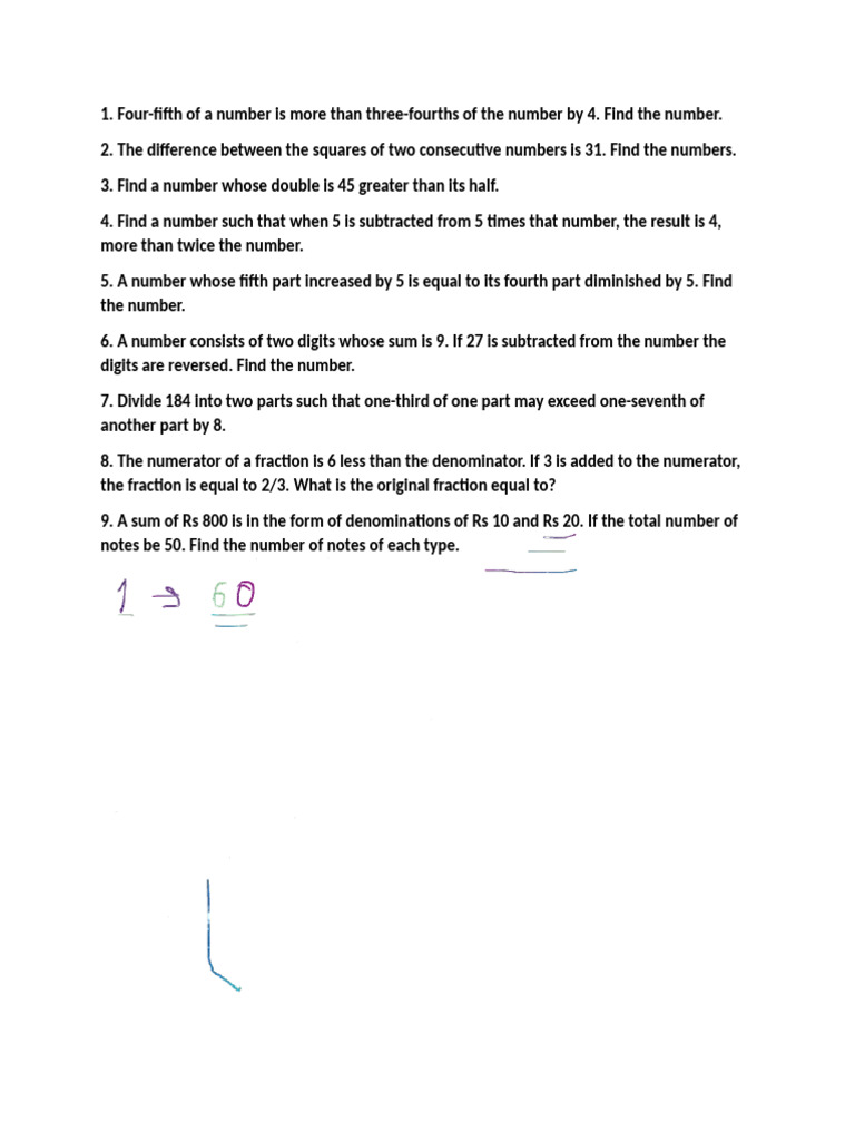 Linear Equations Word Problems | PDF