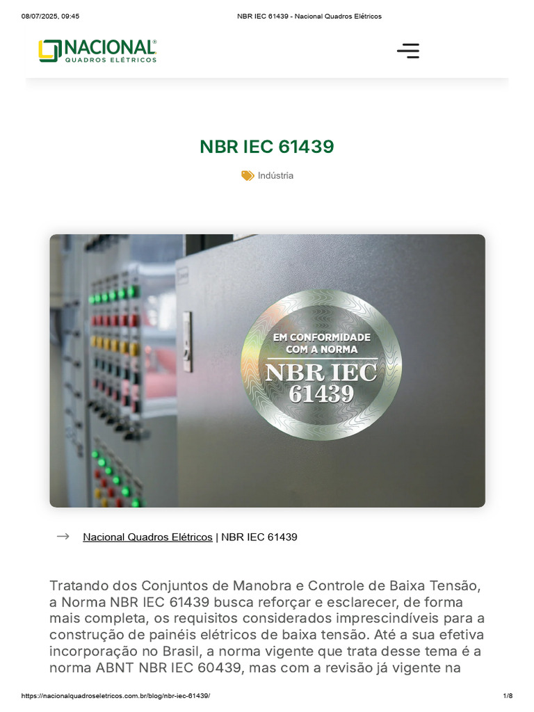 Entenda a NBR IEC 61439 para Painéis Elétricos | PDF | Conector ...