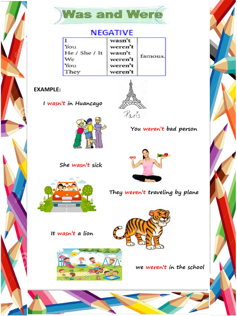 Negative Form of "Was" and "Were" Exercises | PDF