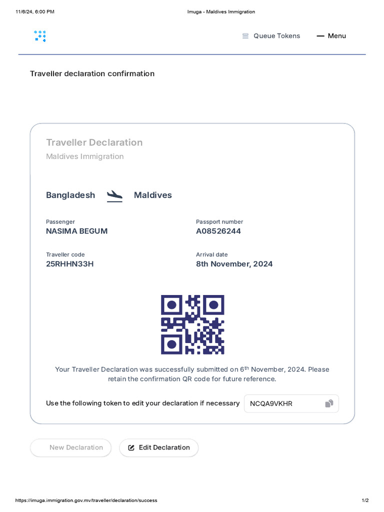 Traveller Declaration Confirmation | PDF