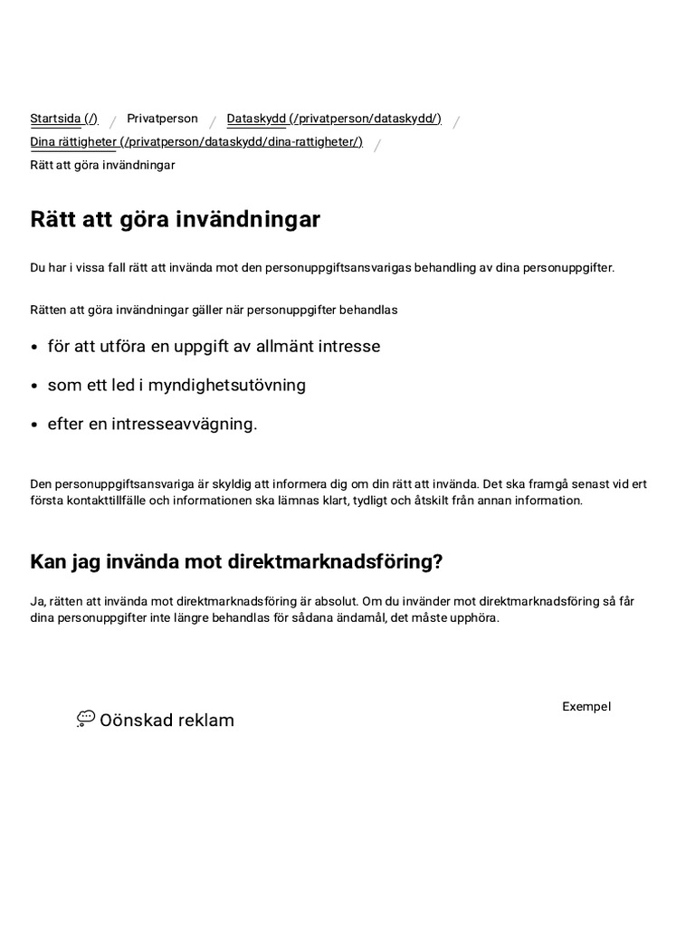 Rätt Att Göra Invändningar - IMY | PDF