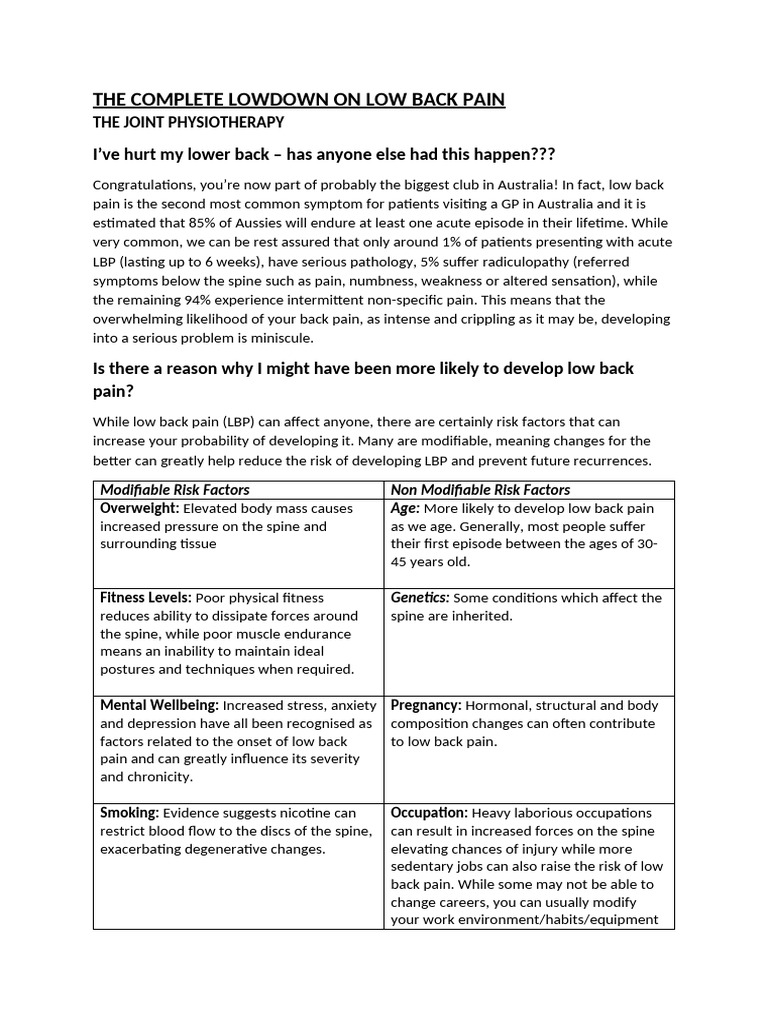 Understanding Low Back Pain Causes | PDF | Back Pain | Physical Therapy