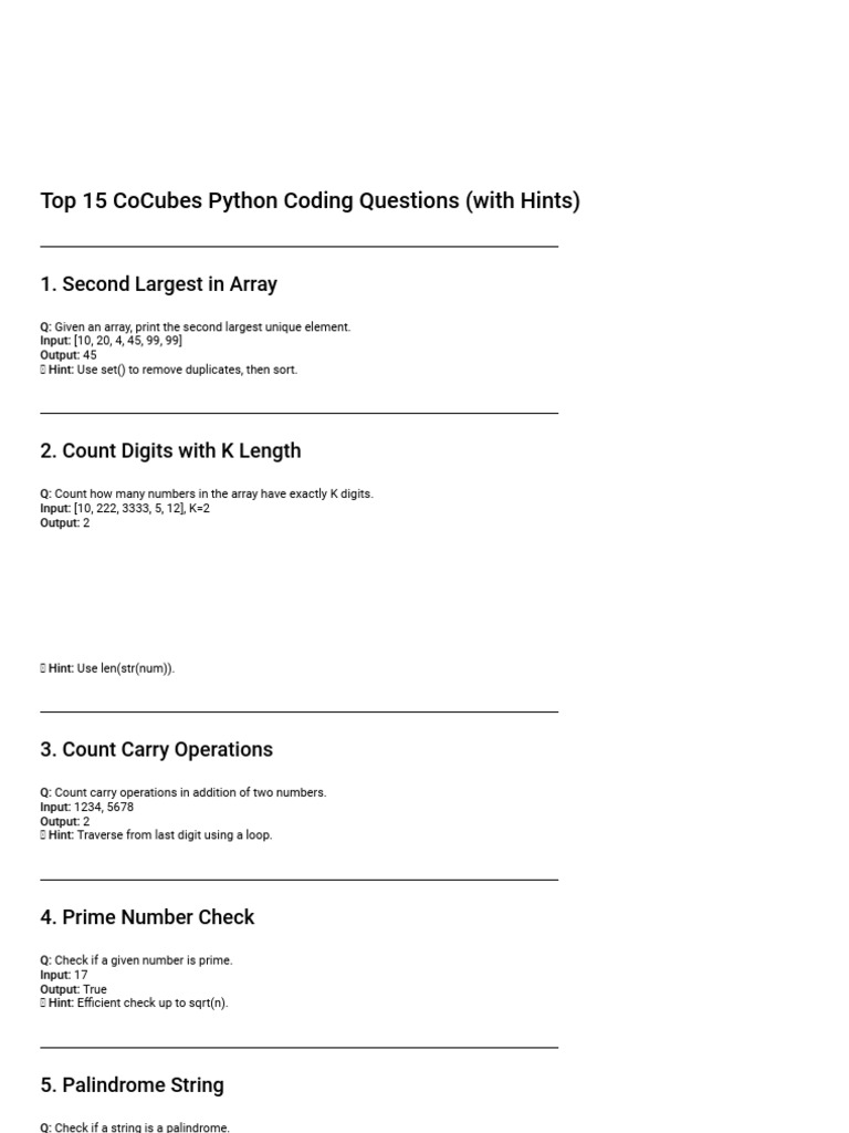 Top 15 CoCubes Python Questions | PDF | String (Computer Science ...