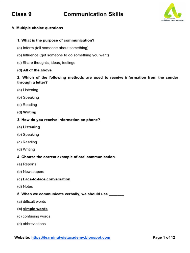 Chapter - Communication Skills Class 9 | PDF | Communication | English ...
