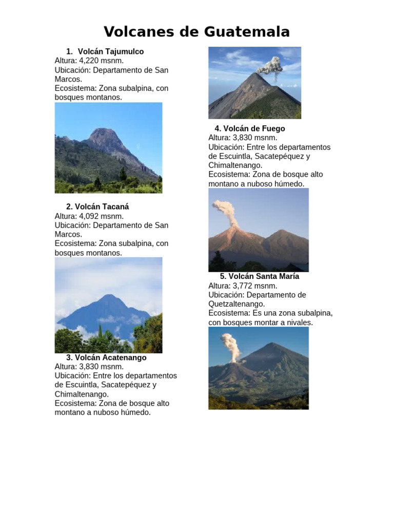 Volcanes de Guatemala: Alturas y Ecosistemas | PDF | Biogeografia | Habitat