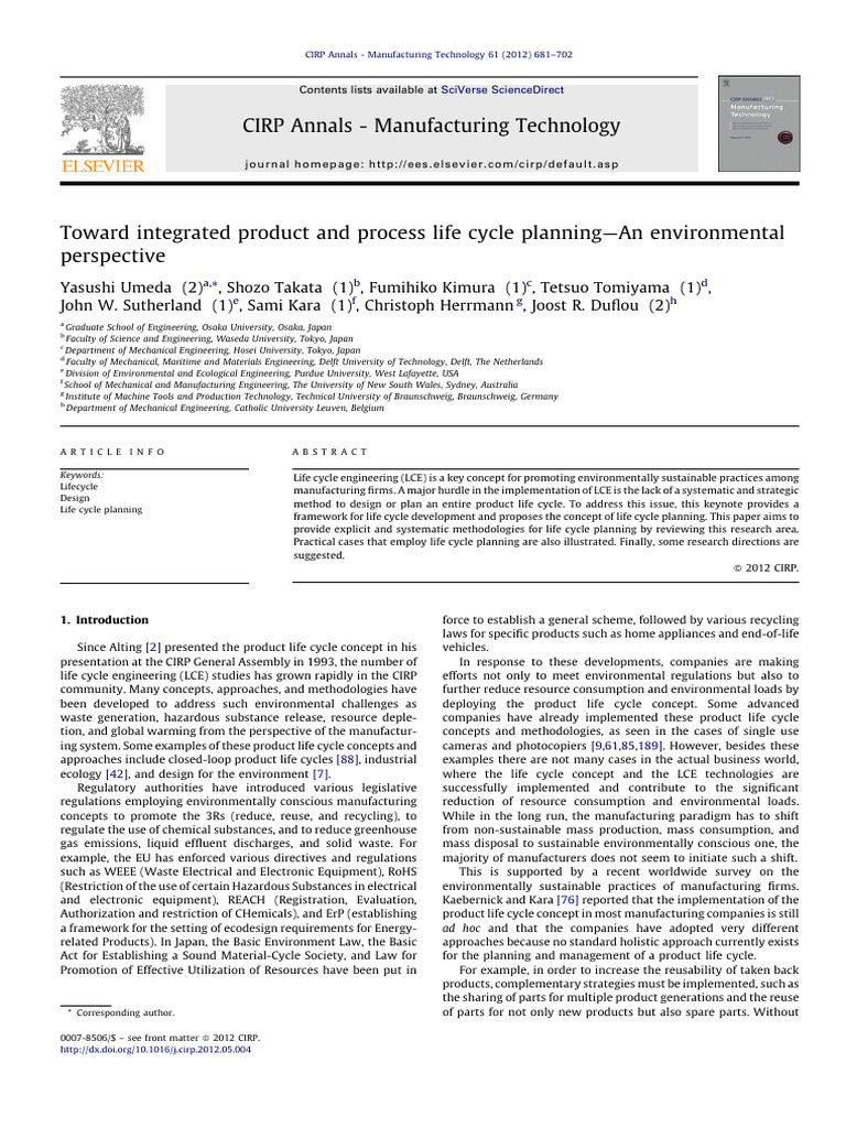Life Cycle Planning for Sustainable Manufacturing | PDF | Life Cycle ...