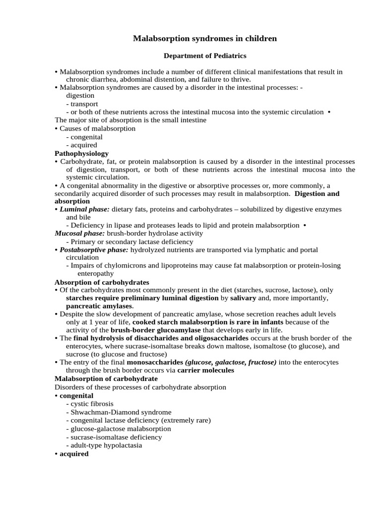 Malabsorption Syndromes in Children | PDF | Digestion | Coeliac Disease