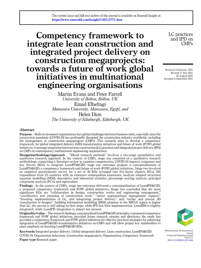 Competency Framework for Lean Construction Integration | PDF | Building ...