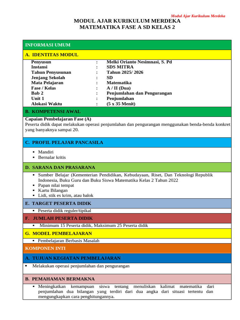 Modul Ajar Matematika Kelas 2 SD | PDF