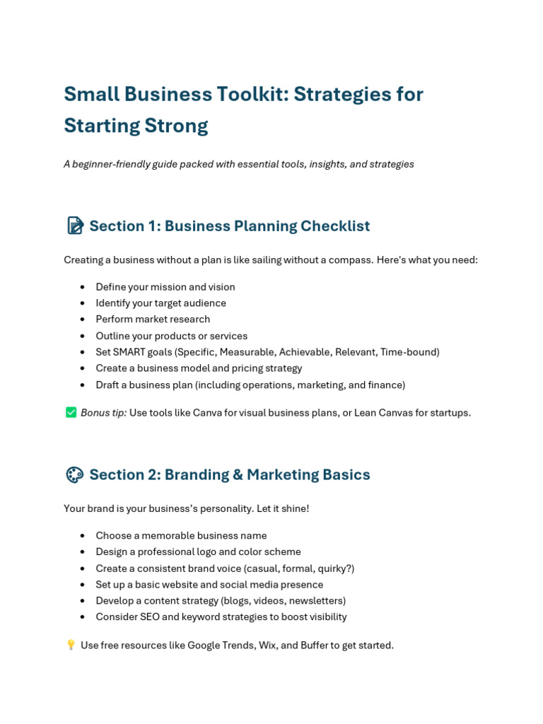 Small Business Toolkit Strategies For Starting Strong | PDF | Marketing ...