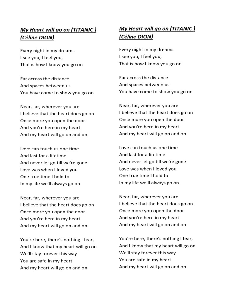 My Heart Will Go On Lyrics | PDF