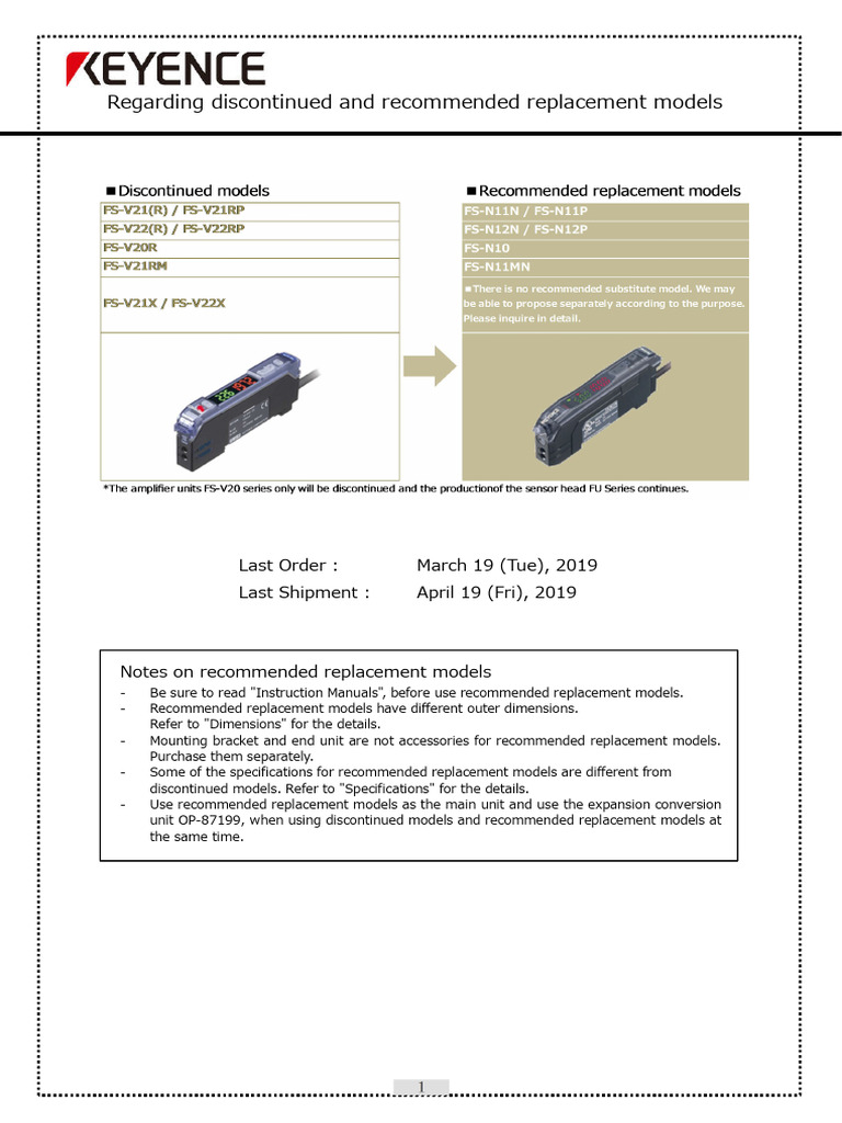 FS-V20 To N10 Replacement Table-E | PDF