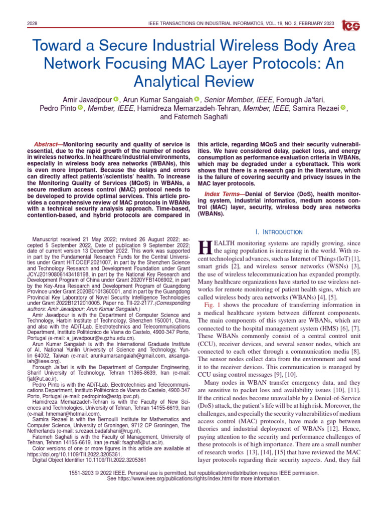 Toward A Secure Industrial Wireless Body Area Network Focusing MAC ...