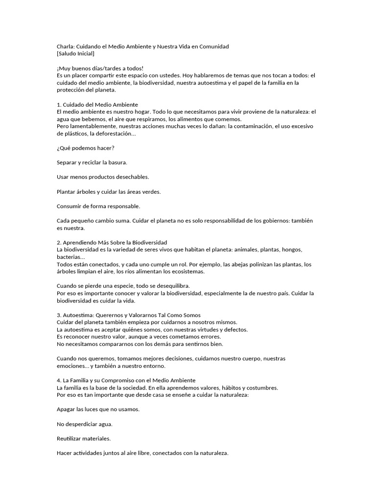 Cuidado del Medio Ambiente y Autoestima | PDF | Entorno natural ...