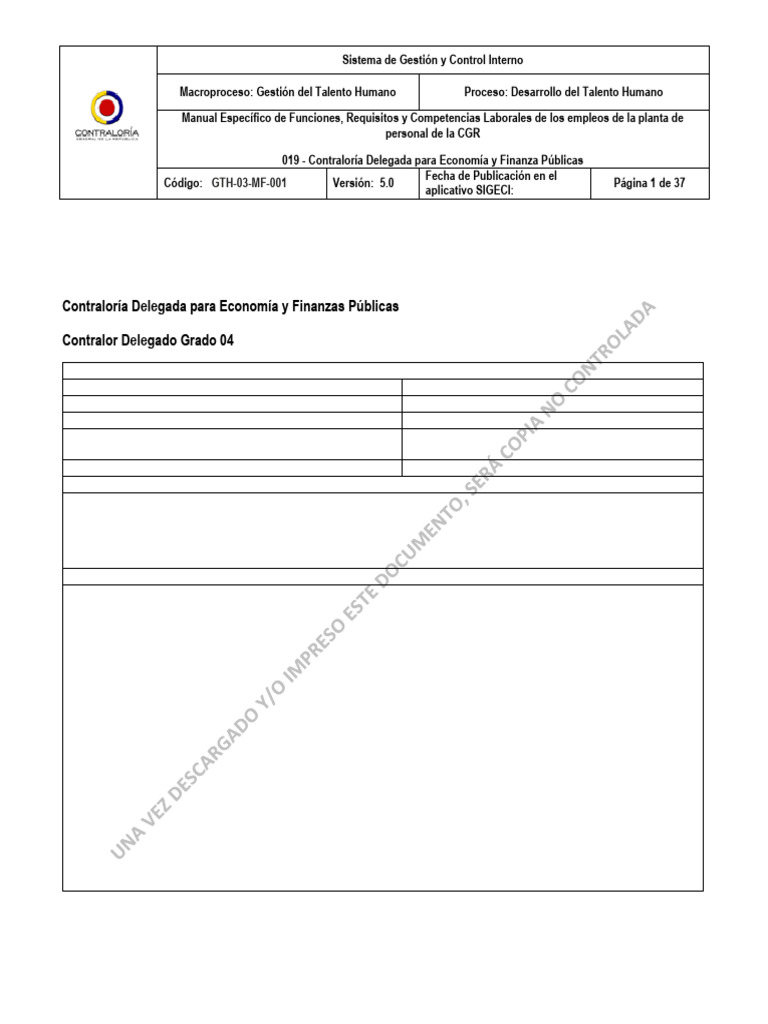 Funciones y Requisitos Contralor Delegado | PDF | Contador | Presupuesto