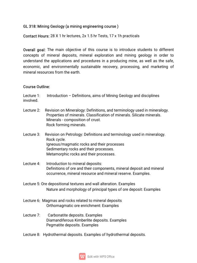 Mining Geology Course Overview | PDF