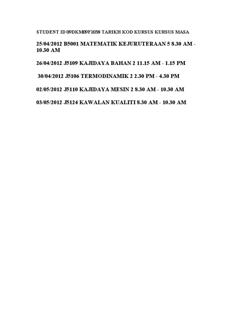 Jadual Exam Pdf Technology Engineering