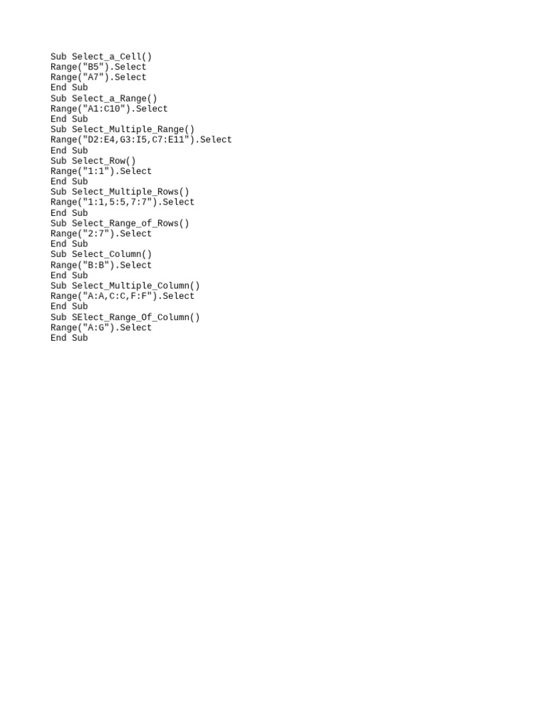 Excel VBA Range Selection Techniques | PDF